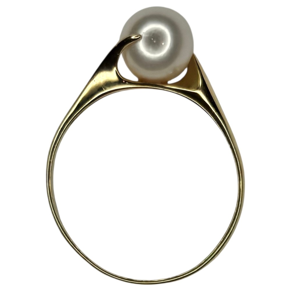 HCK Solitaire Ring 14KT Yellow Gold Size 7 Yellow Pearl Bypass Signed 1.4g 6.7mm